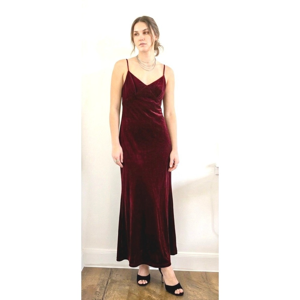 90s Vintage Ralph Lauren Silk Velvet Gown Size Medium M Burgundy Bias Cut Size - Picture 5 of 6